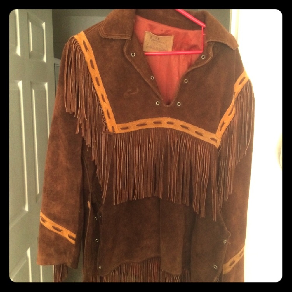 Handmade Real Leather Fringe Poncho VNT Mex
